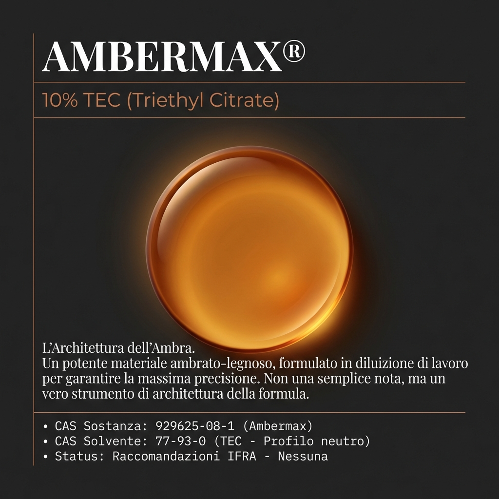 AMBERMAX (10% TEC) – nota ambrata legnosa, secca, intensa e molto diffusiva