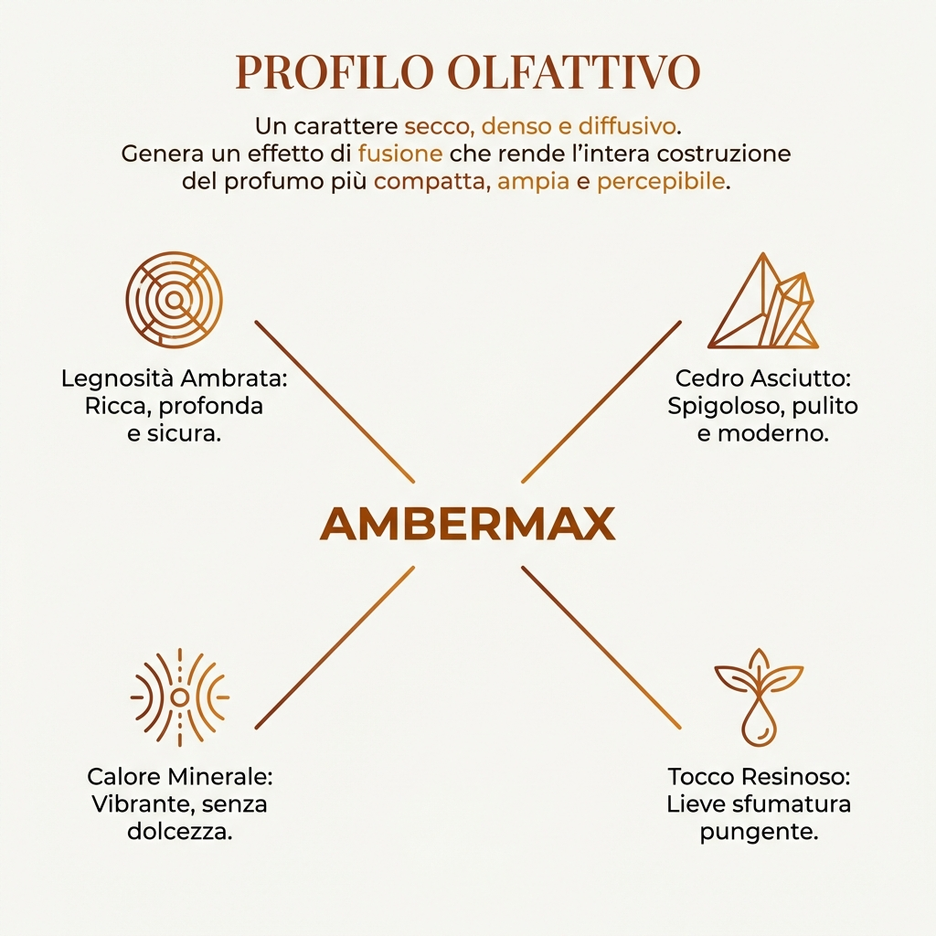 AMBERMAX (10% TEC) – nota ambrata legnosa, secca, intensa e molto diffusiva