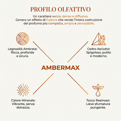 AMBERMAX (10% TEC) – nota ambrata legnosa, secca, intensa e molto diffusiva