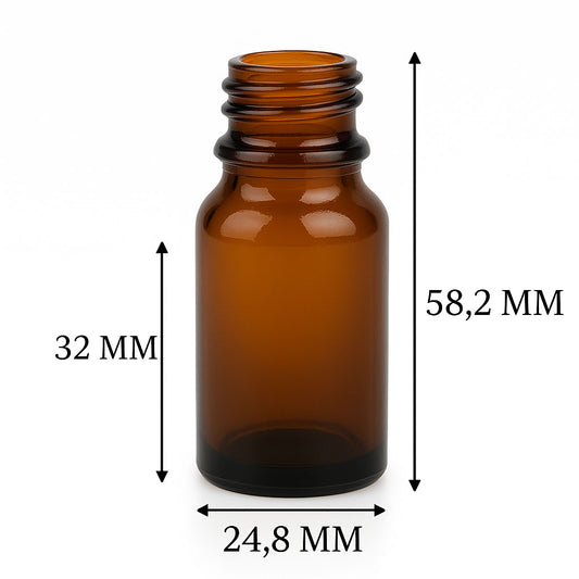 Flaconcino di vetro ambrato 10 ml con beccuccio PP18