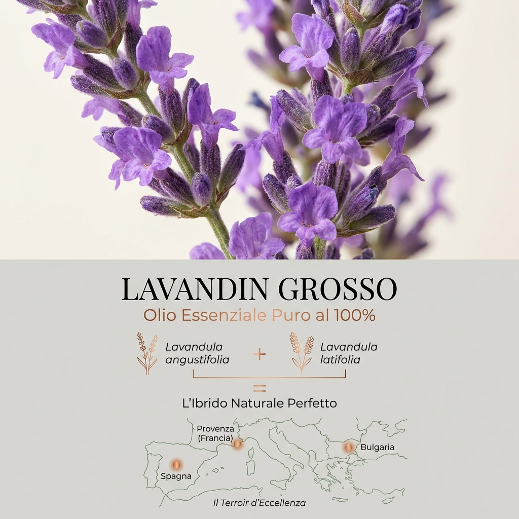 LAVANDIN GROSSO HE – olio essenziale aromatico, erbaceo e canforato con sentore di lavanda, erbe mediterranee e pino chiaro